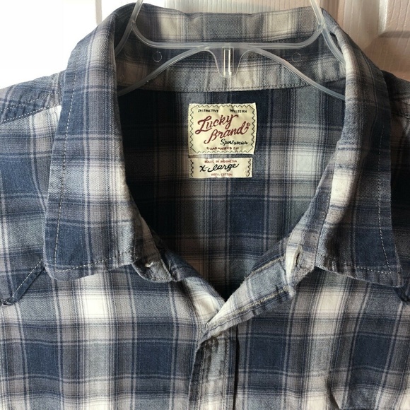 Lucky Brand Men’s Size XL Blue Plaid Snap Front - Picture 6 of 7